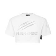 Plein Sport Vit Bomull Logo Kort Topp White, Dam