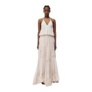 Simkhai Beige Maxi Klänning med Djup V-ringning Beige, Dam