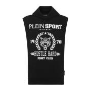 Plein Sport Svart Ärmlös Tiger Hoodie T-shirt Black, Herr