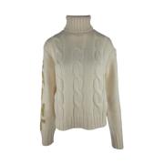 MC2 Saint Barth Vit Jacquard Sweater Cropped Dolcevita White, Dam