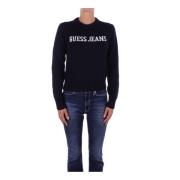 Guess Blå Logo Front Sweater Blue, Dam