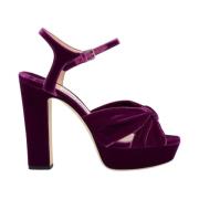 Jimmy Choo Sammet Plattforms Sandaler Lila Korsband Purple, Dam