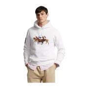 Ralph Lauren Triple-Pony Fleece Hoodie White, Herr