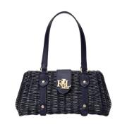 Ralph Lauren Navy Rattan Handbag Blue, Dam