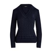 Ralph Lauren V-ringad stickad tröja Blue, Dam