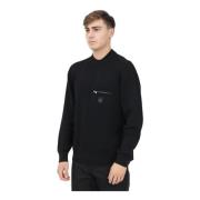 Armani Exchange Svart Crewneck Tröja Modern Minimal Design Black, Herr