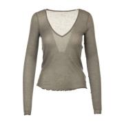 Majestic Filatures Elegant Col V Neck Blouse Gray, Dam