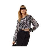 One Teaspoon Zebra Print Wrap Blouse Black, Dam