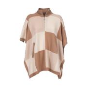 Le Tricot Perugia Kashmir Halvzip Cape med Fickor Beige, Dam