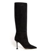 Ninalilou Svarta Mocka Ankelboots Elegant Stil Black, Dam