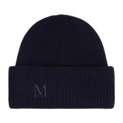 Max Mara Blå Ribbstickad Kashmirhatt med Frontlogo Blue, Dam