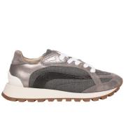 Brunello Cucinelli Canvas Runners med Precious Stripe Gray, Dam