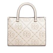 Tory Burch Beige Square Tote Väska Präglad Design Beige, Dam