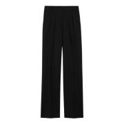 Sportmax Svart Ull Stretch Bred Ben Byxor Black, Dam