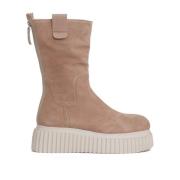 AGL Beige Mocka Ankelboots med Vit Sula Beige, Dam