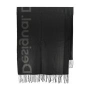 Desigual Svart Stickad Halsduk med Fransar Black, Dam