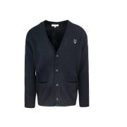 Maison Kitsuné Svart Ull Cardigan Räv Patch Black, Herr