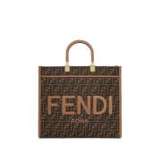 Fendi Medium Sunshine Shoppingväska med FF Jacquard Motiv Brown, Dam