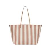 Fendi Stor Shoppingväska Reversible Ränder FF Beige, Dam