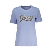 Guess Blå Bomull Tryckt Logotyp T-shirt Blue, Dam