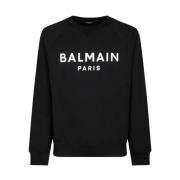 Balmain Svart Logo Print Sweatshirt Black, Herr