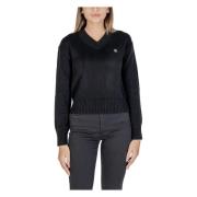 Calvin Klein Jeans Broderad V-ringad Bomullströja Black, Dam