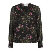 Neo Noir Blomtryck Blus Svart Black, Dam