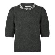 Neo Noir Melange Stone Stickad Blus Gray, Dam