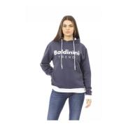 Baldinini Dam Logo Fleece Hoodie med Framficka Blue, Dam