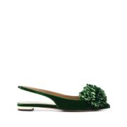 Aquazzura Grön Velvet Pom Pom Salon Skor Green, Dam