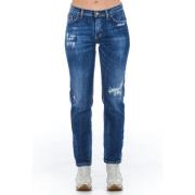 Frankie Morello Slitna denim jeans med flera fickor Blue, Dam