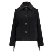 Ralph Lauren Black Fringe Wool Blend Coat Black, Dam