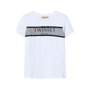 Twinset Tyll Volang Logotyp Broderad T-shirt White, Dam