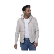 Gran Sasso Hooded Wool Blouson Jacket Beige, Herr