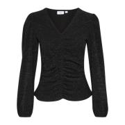 Saint Tropez Elegant Svart Blus med Rynkad Framsida Black, Dam