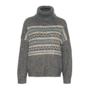 Saint Tropez Mysig Rollneck Pullover Stickad Flint Stone Gray, Dam