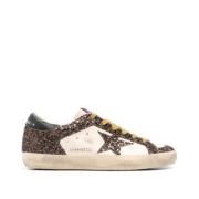 Golden Goose Beige/bruna lädersneakers med glitterdetalj Brown, Dam