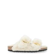 Birkenstock Shearling Spänne Sandaler Beige, Dam