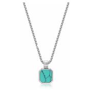 Nialaya Silver Necklace with Square Turquoise Pendant Gray, Herr