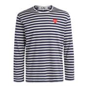 Comme des Garçons Play Randig långärmad hjärtmärke t-shirt Blue, Herr