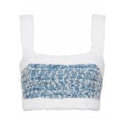 Balmain Denim Tweed Crop Top White, Dam