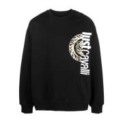 Just Cavalli Svart Rund Logo Sweatshirt Bomull Hoodie Black, Herr