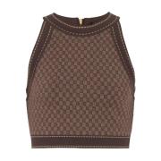 Balmain Stickad Brun Crop Top Brown, Dam