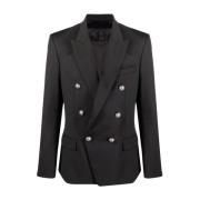 Balmain Svart ullblazer Black, Herr