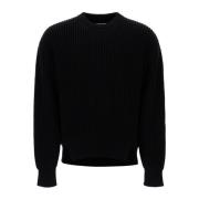 Jil Sander Oversized Räfflad Ullstickad Tröja Black, Herr