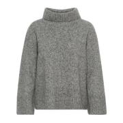 Saint Tropez Grå Melange Stickad Tröja Loose Fit Gray, Dam