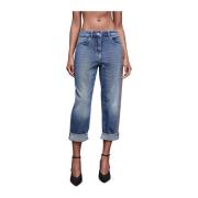 Patrizia Pepe Boyfriend Jeans med Guld Laminat Blue, Dam