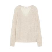 Max Mara Mjuk Mohair Blandning V-ringad Tröja Beige, Dam