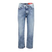 Diesel Blå Tvättad Broderad Regular Jeans Blue, Dam