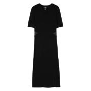 Dkny Mesh Cut Out Svart Midi Klänning Black, Dam